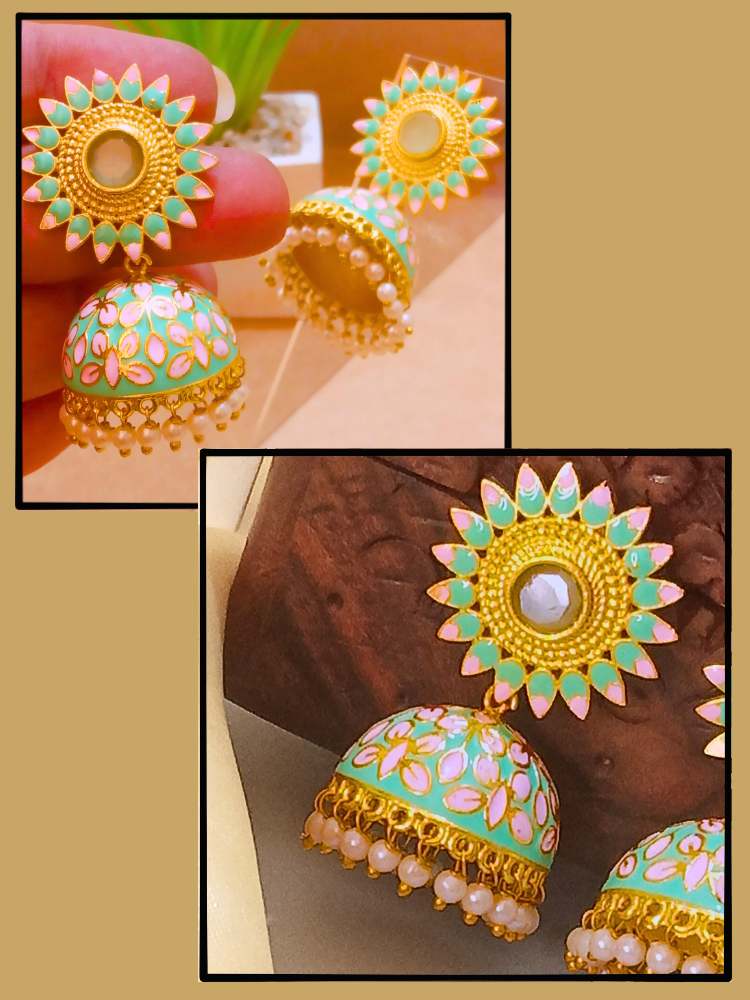HINAAYAA TURQUOISE PINK JHUMKAS