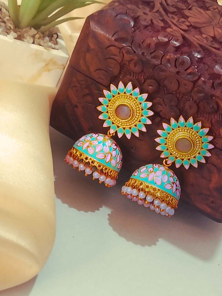 HINAAYAA TURQUOISE PINK JHUMKAS