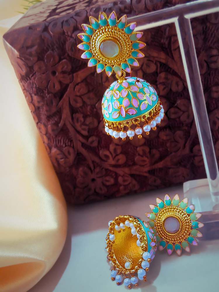 HINAAYAA TURQUOISE PINK JHUMKAS