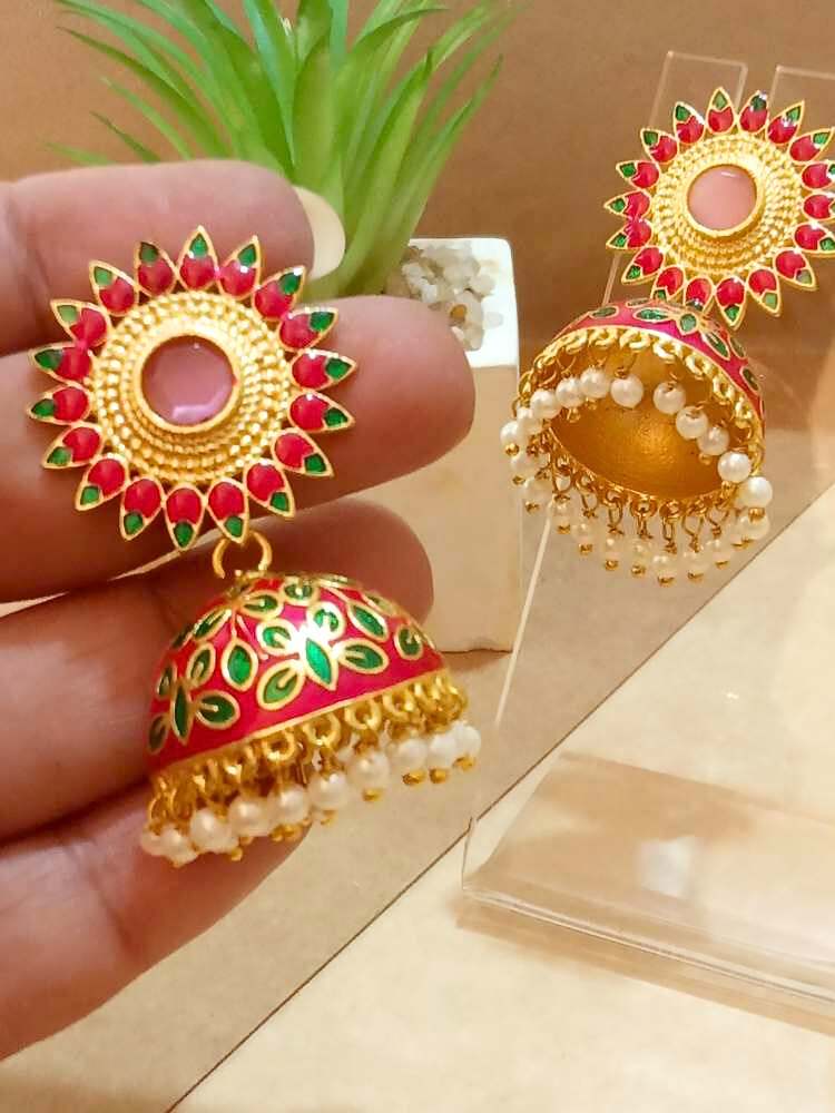 HINAAYAA RED JHUMKAS