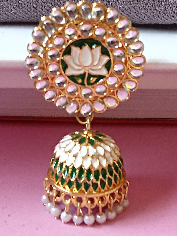 ARABINDA GREEN WHITE JHUMKAS