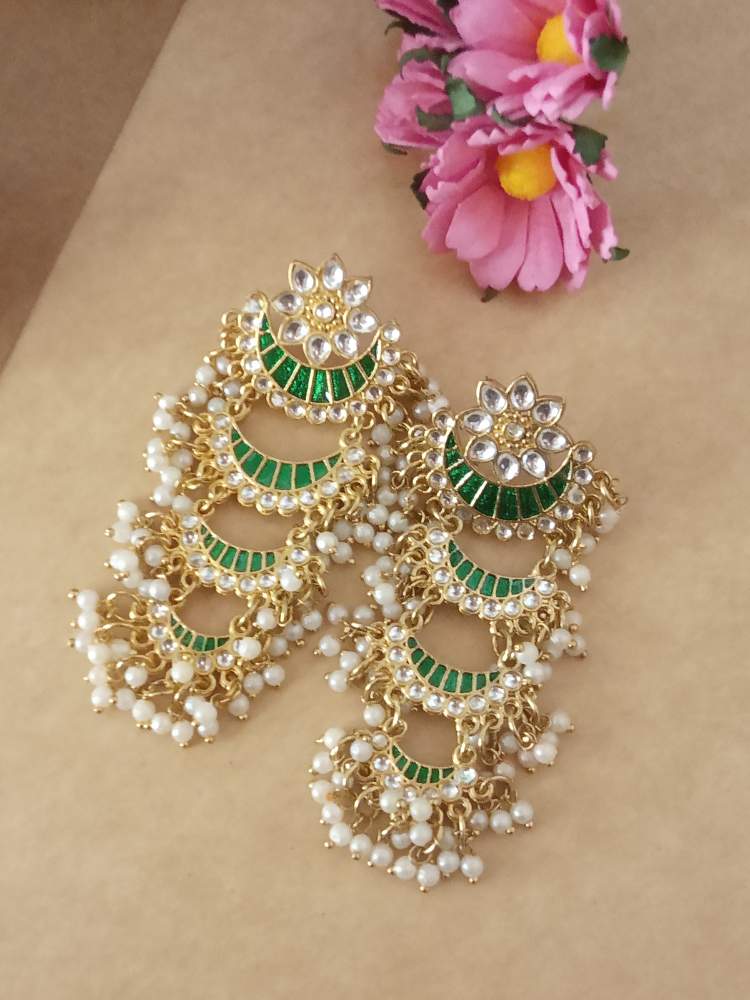 JHARNAA GREEN CHANDBALI DANGLERS