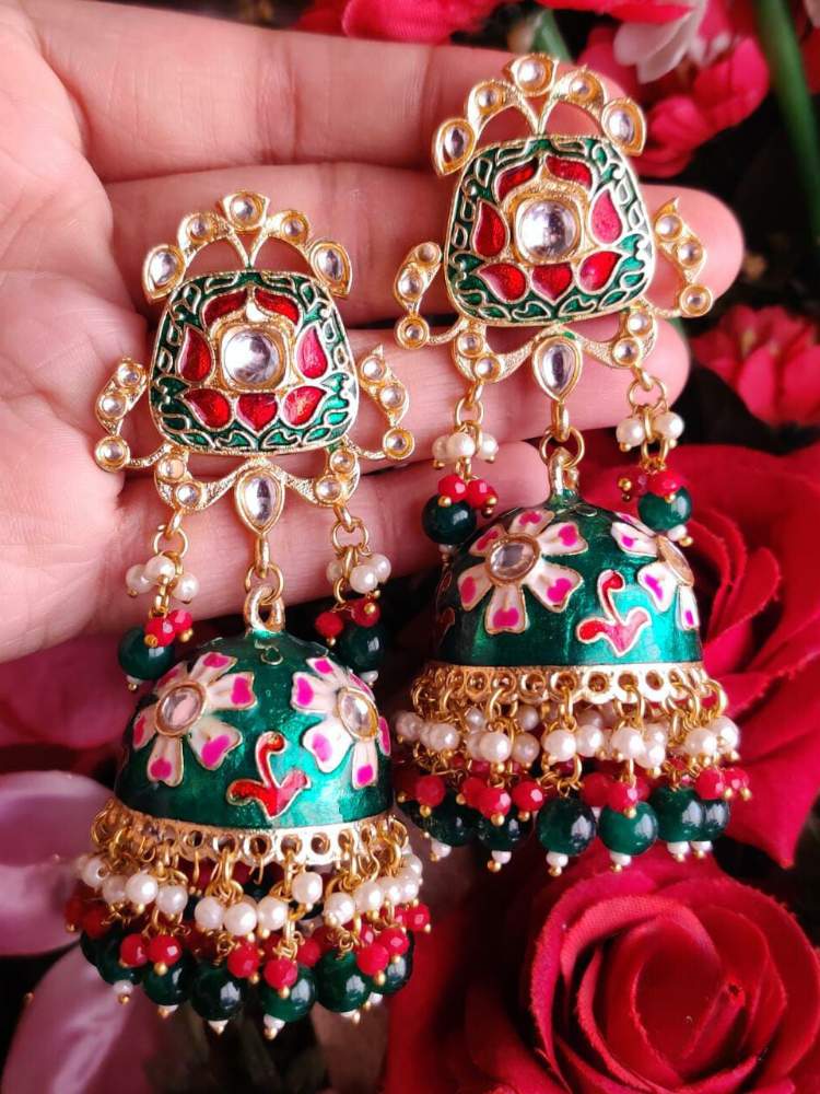 TAARAA GREEN-RED LONG JHUMKAS