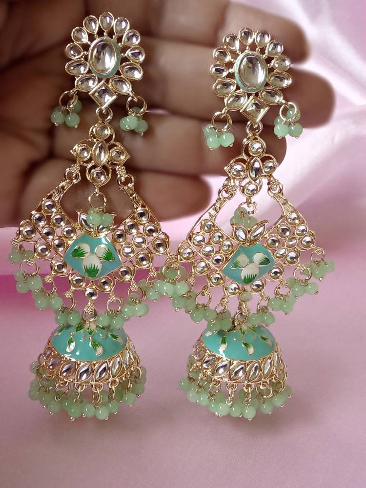 AARZOO MINT GREEN LONG JHUMKAS