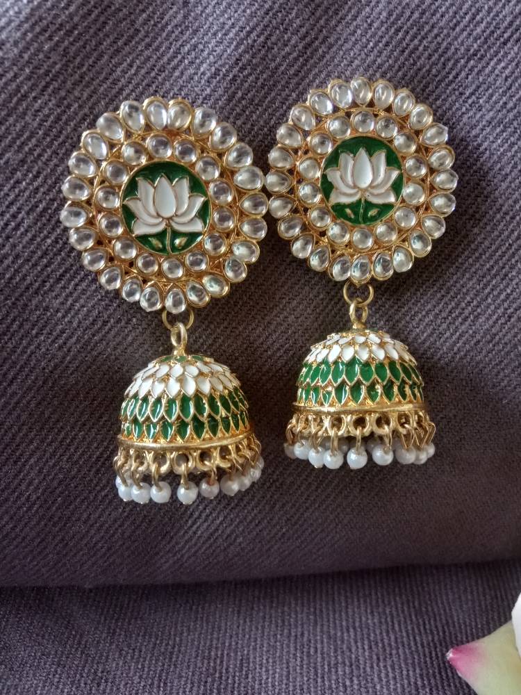 ARABINDA GREEN WHITE JHUMKAS