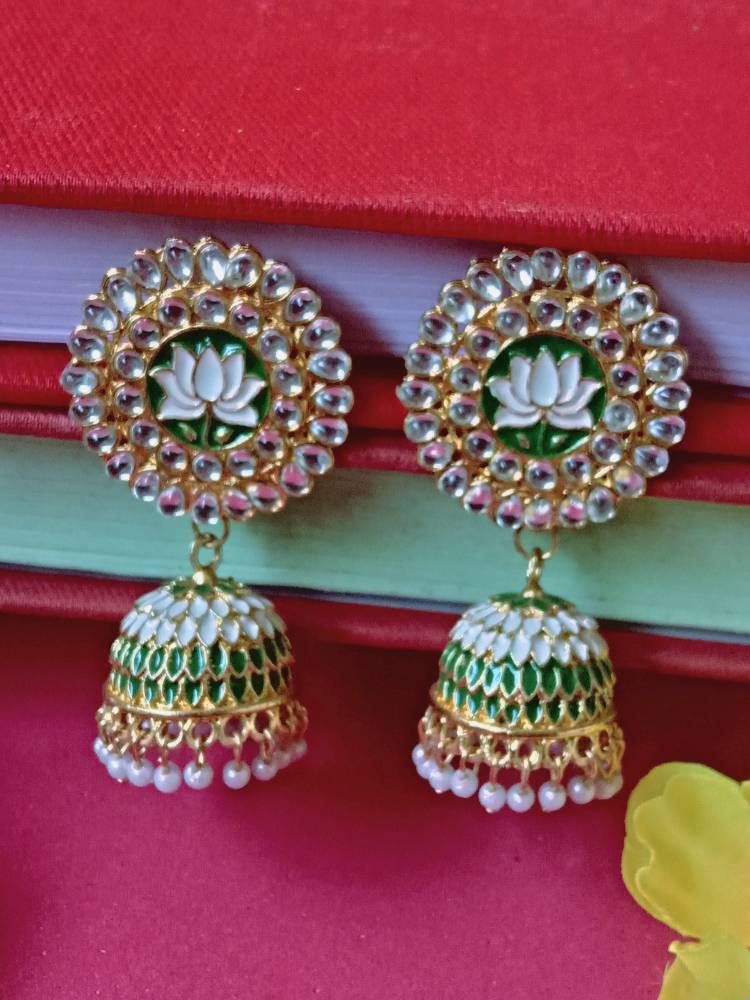 ARABINDA GREEN WHITE JHUMKAS