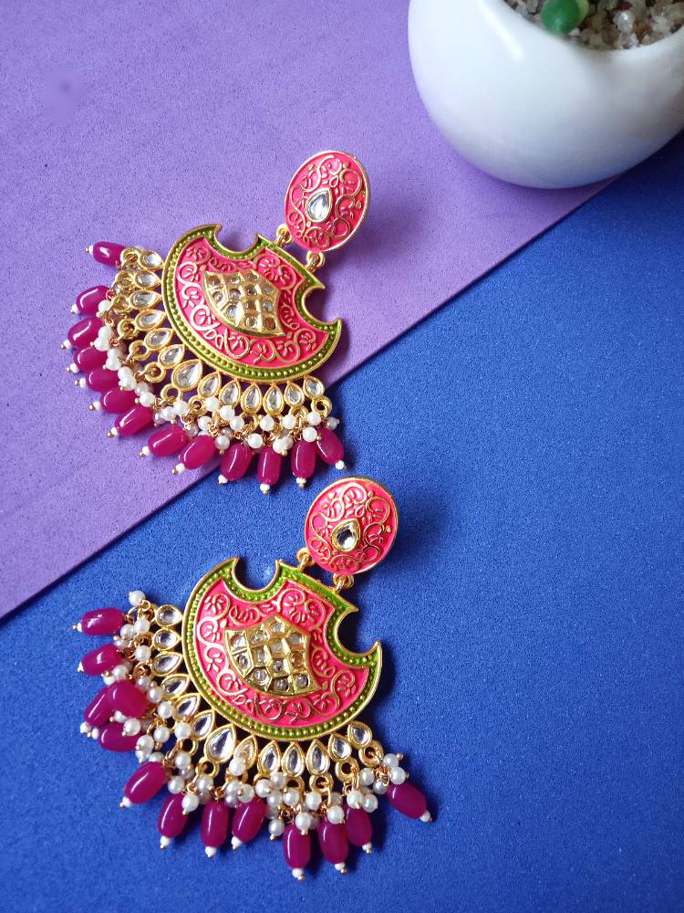 NOOR PINK GREEN CHANDBALI DANGLERS