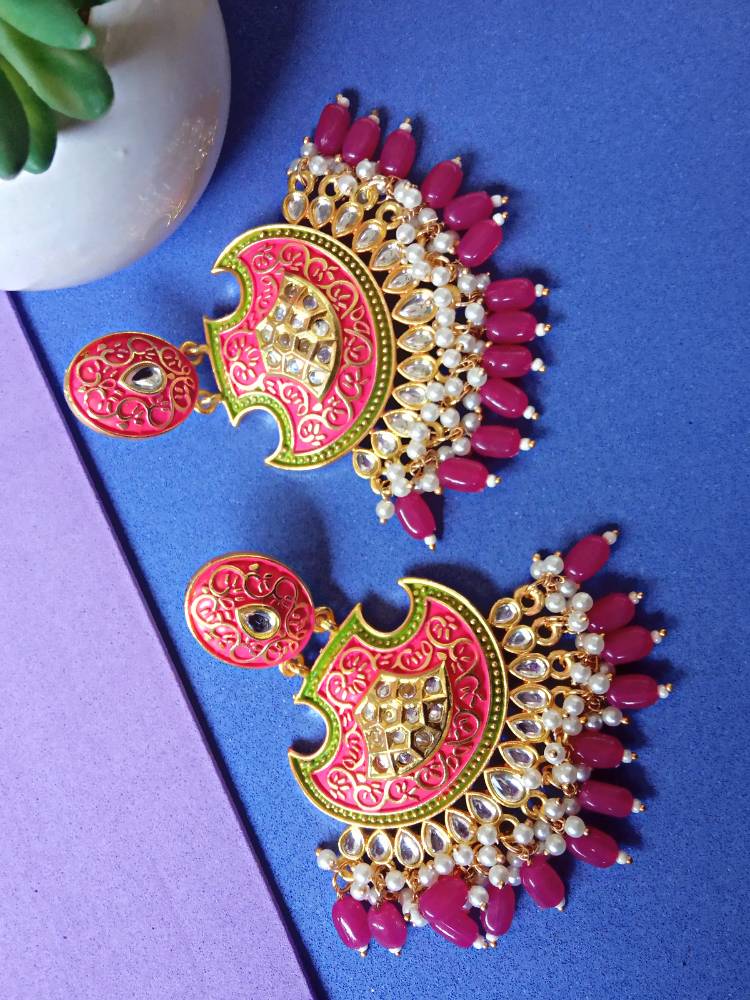 NOOR PINK GREEN CHANDBALI DANGLERS