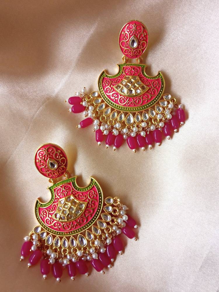 NOOR PINK GREEN CHANDBALI DANGLERS