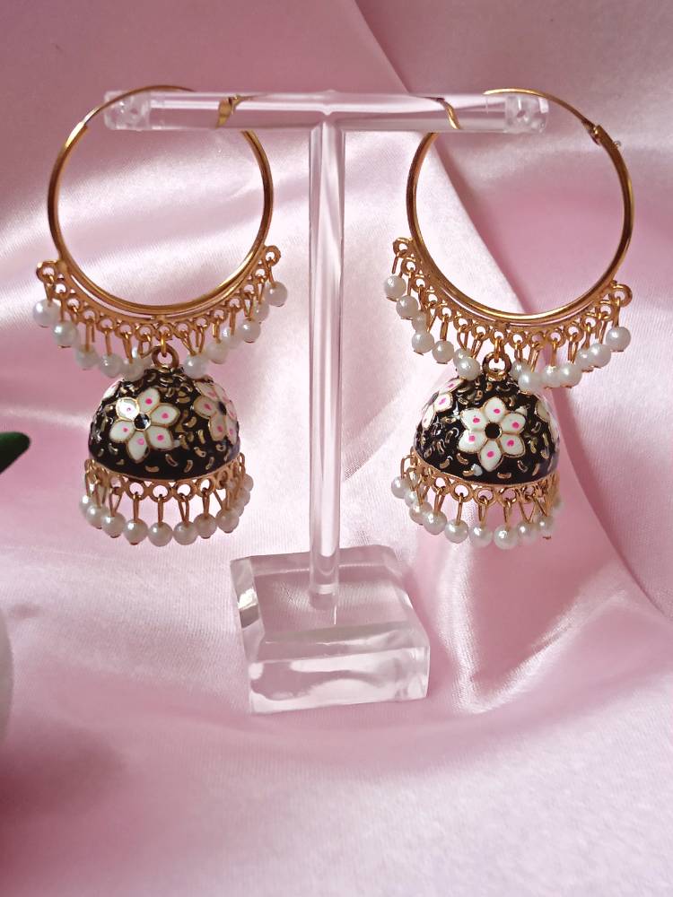 RUPA BLACK WHITE HOOP JHUMKAS