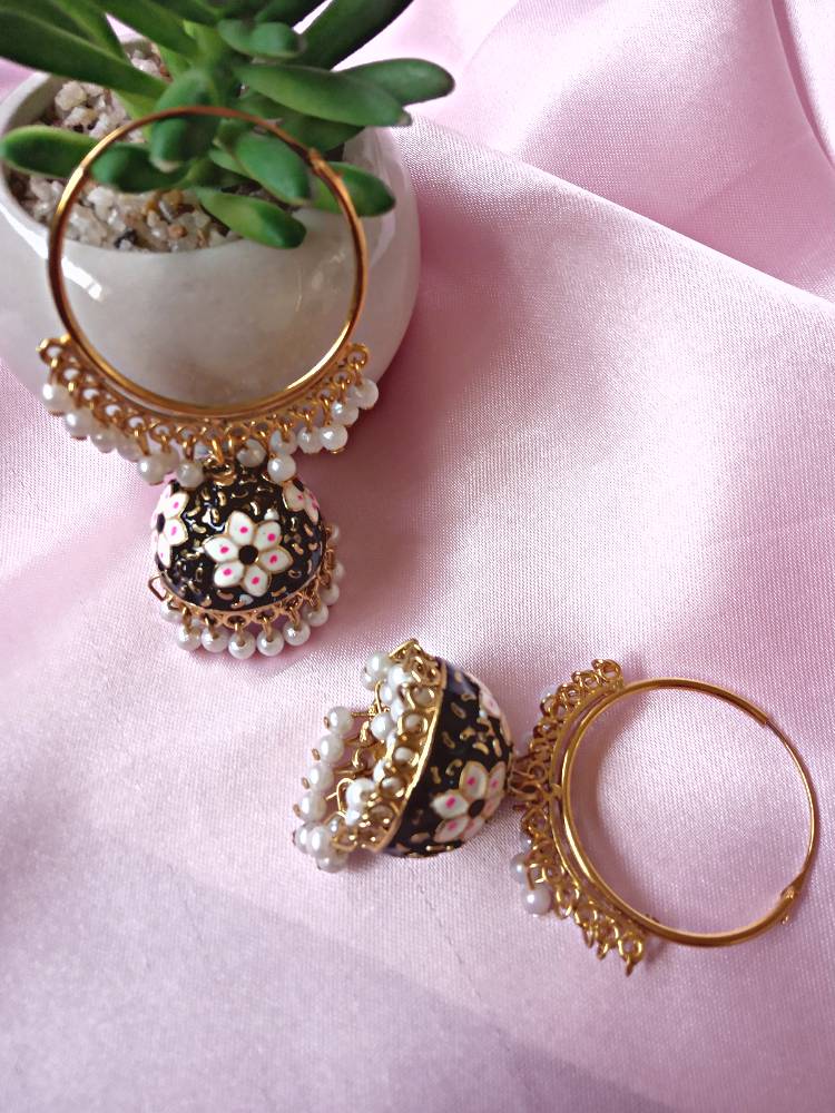 RUPA BLACK WHITE HOOP JHUMKAS
