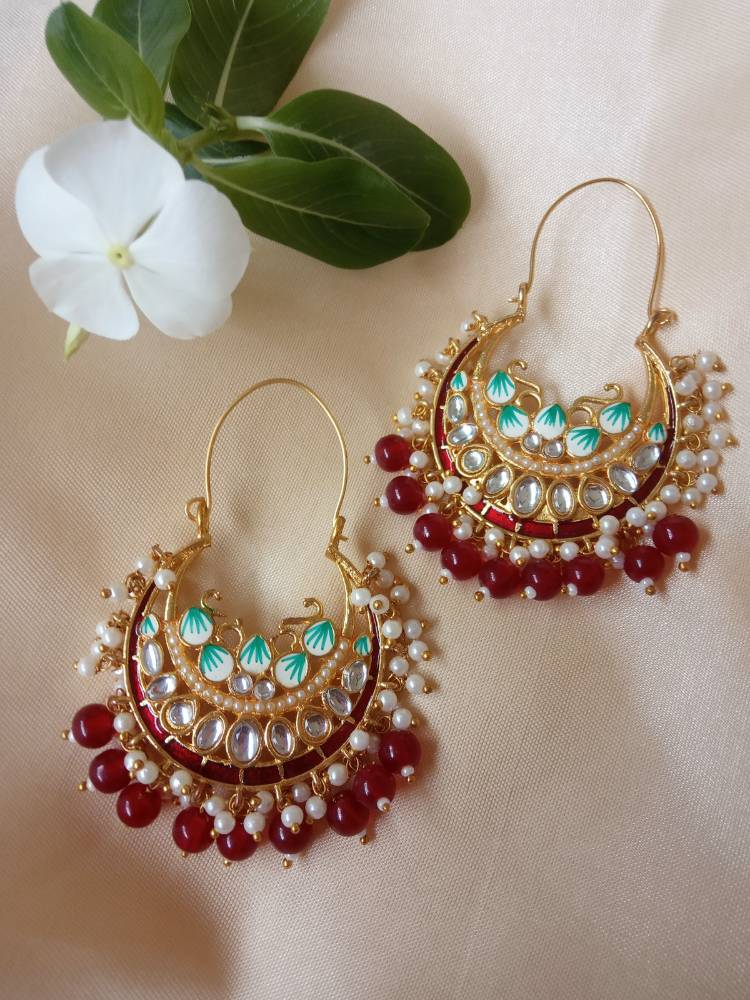 VALLAVI MAROON GREEN CHANDBALI DANGLERS