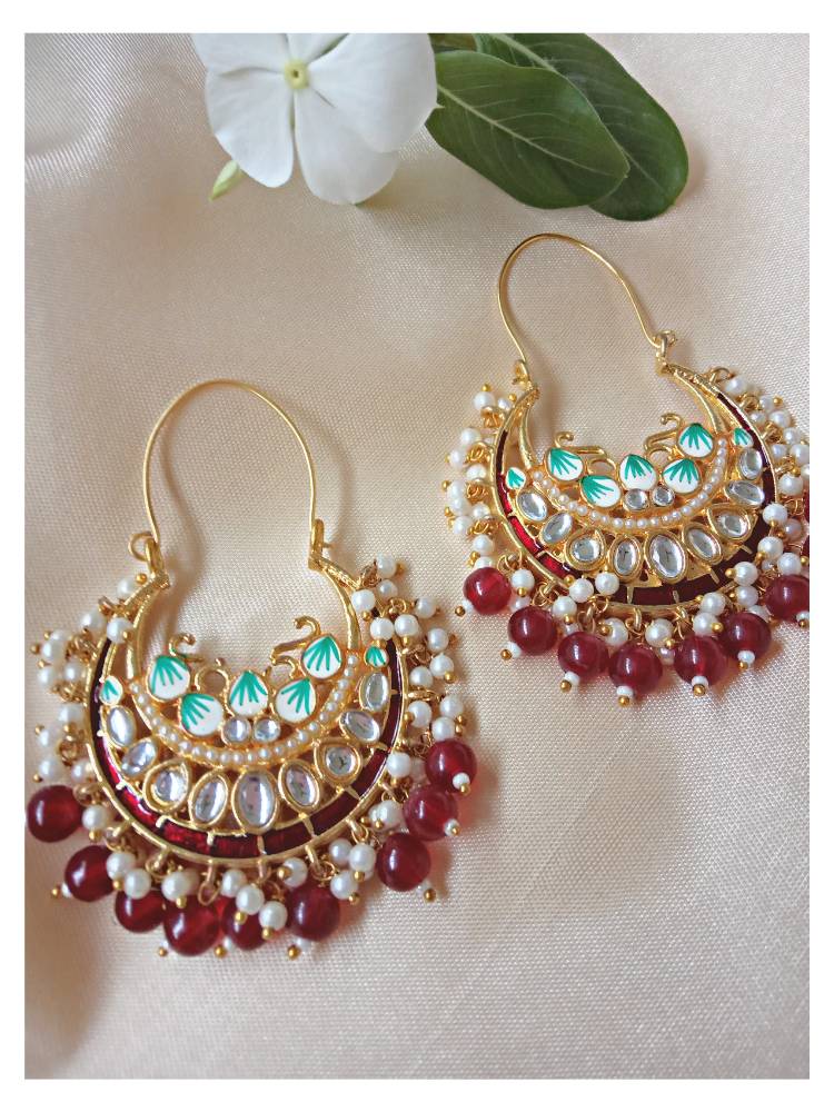 VALLAVI MAROON GREEN CHANDBALI DANGLERS