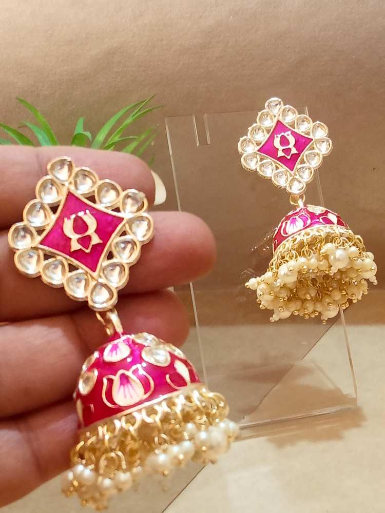 ROHINI PINK WHITE JHUMKAS