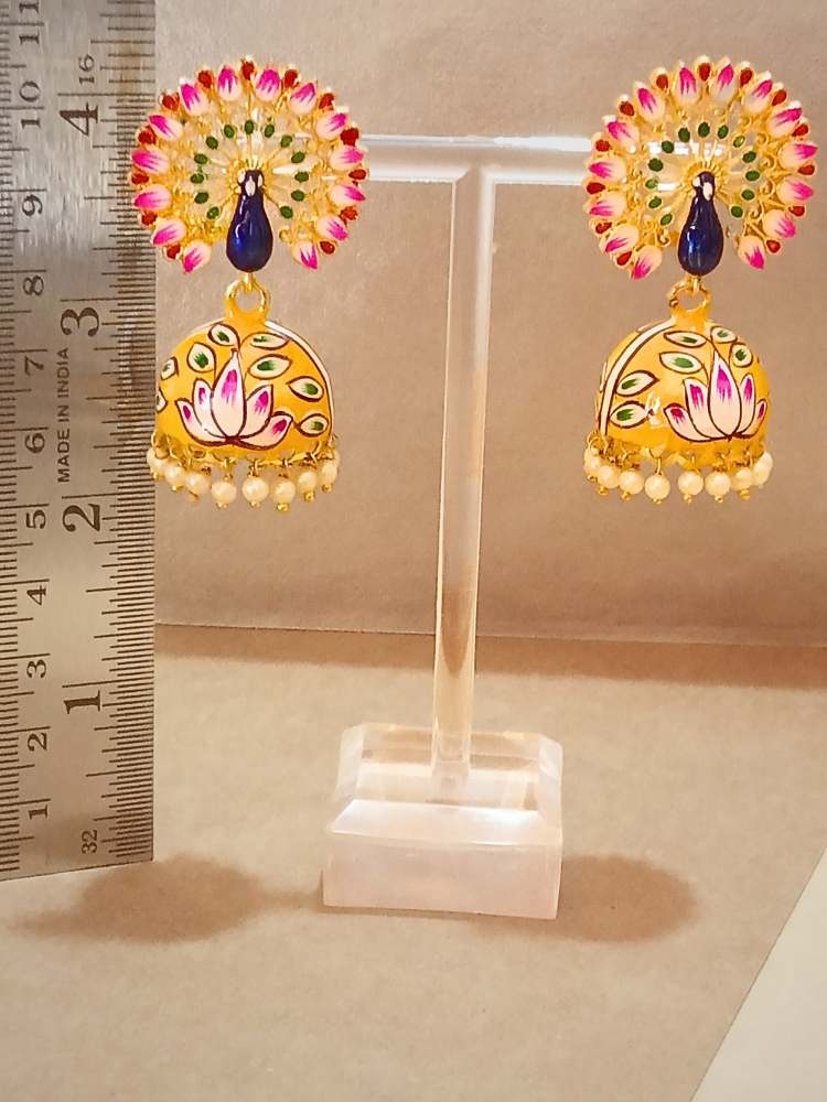 SKANDINI YELLOW PINK JHUMKAS