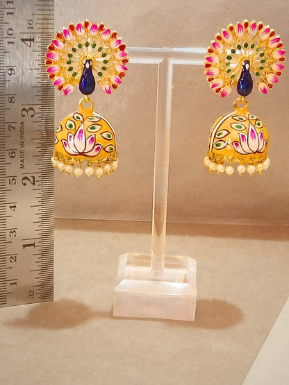 SKANDINI YELLOW PINK JHUMKAS