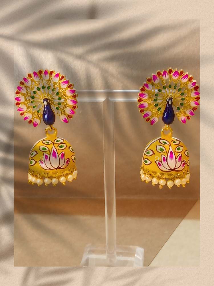 SKANDINI YELLOW PINK JHUMKAS