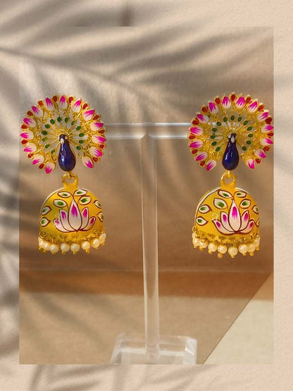 SKANDINI YELLOW PINK JHUMKAS