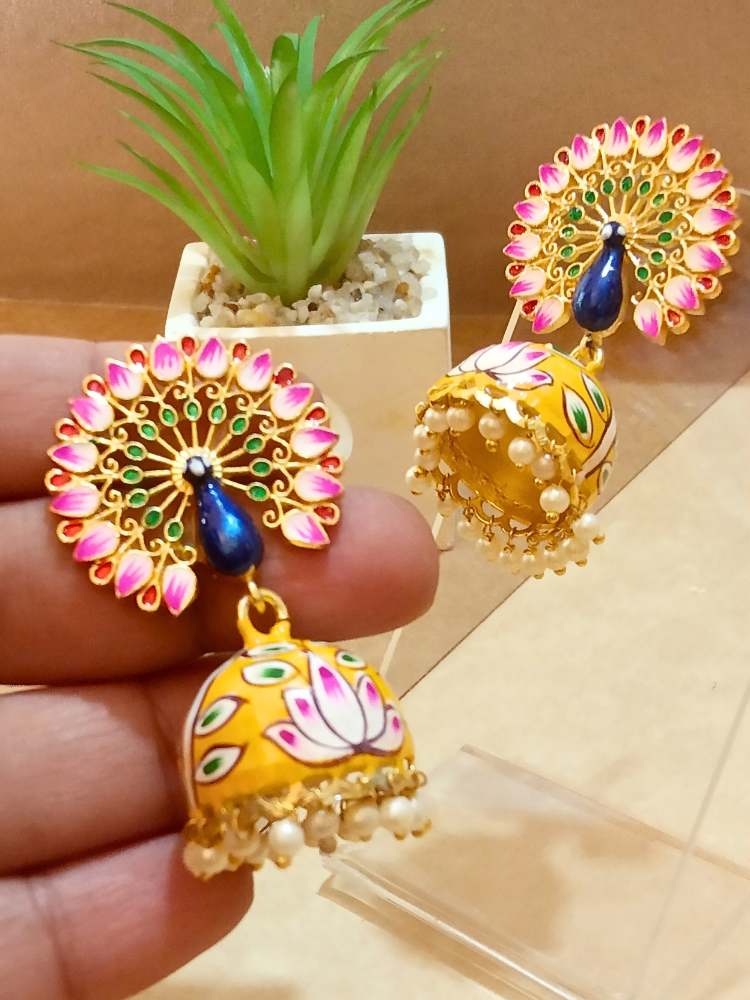 SKANDINI YELLOW PINK JHUMKAS