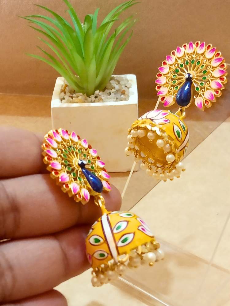 SKANDINI YELLOW PINK JHUMKAS