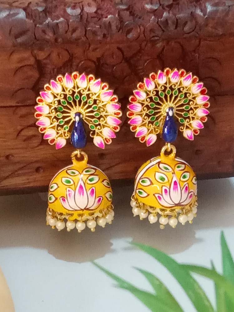 SKANDINI YELLOW PINK JHUMKAS