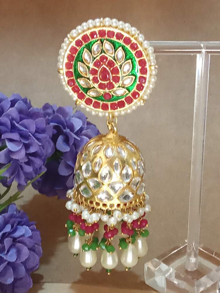 GAARGI GOLDEN RED-GREEN LONG JHUMKAS