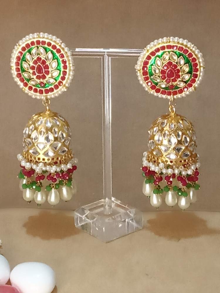 GAARGI GOLDEN RED-GREEN LONG JHUMKAS