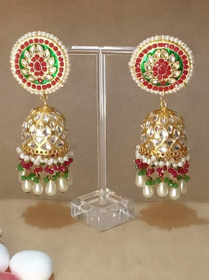 GAARGI GOLDEN RED-GREEN LONG JHUMKAS