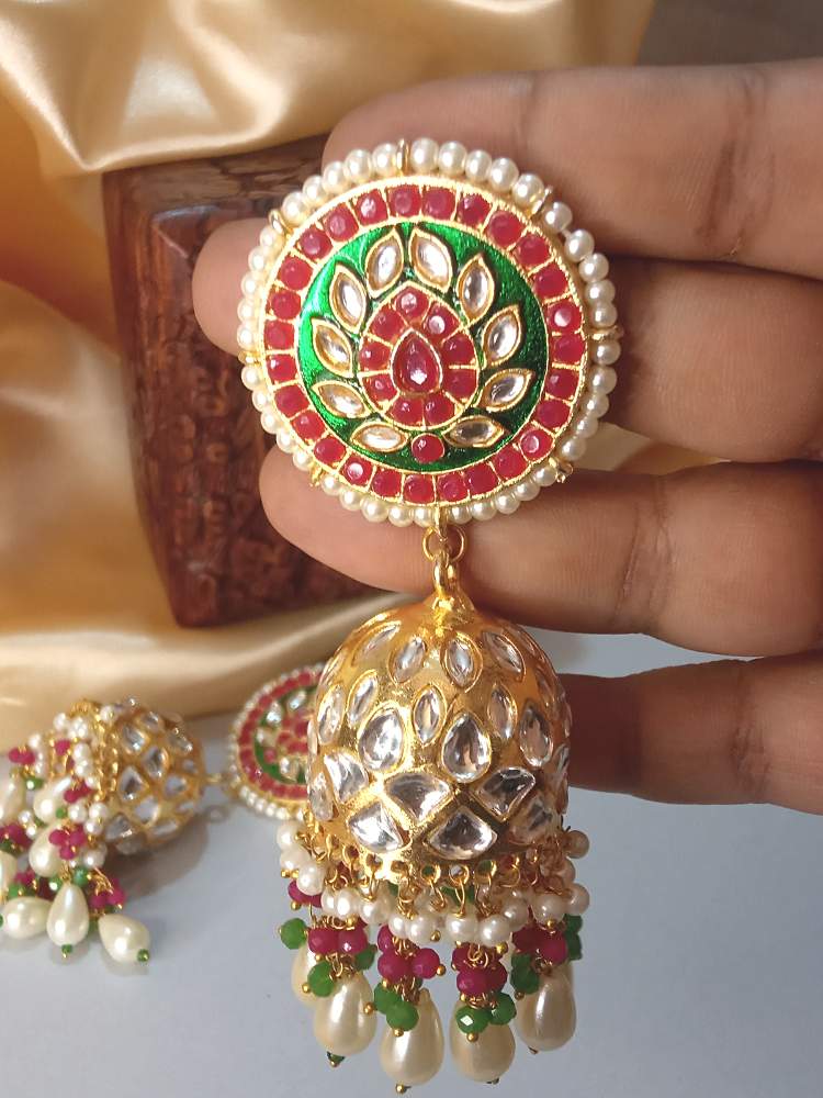 GAARGI GOLDEN RED-GREEN LONG JHUMKAS