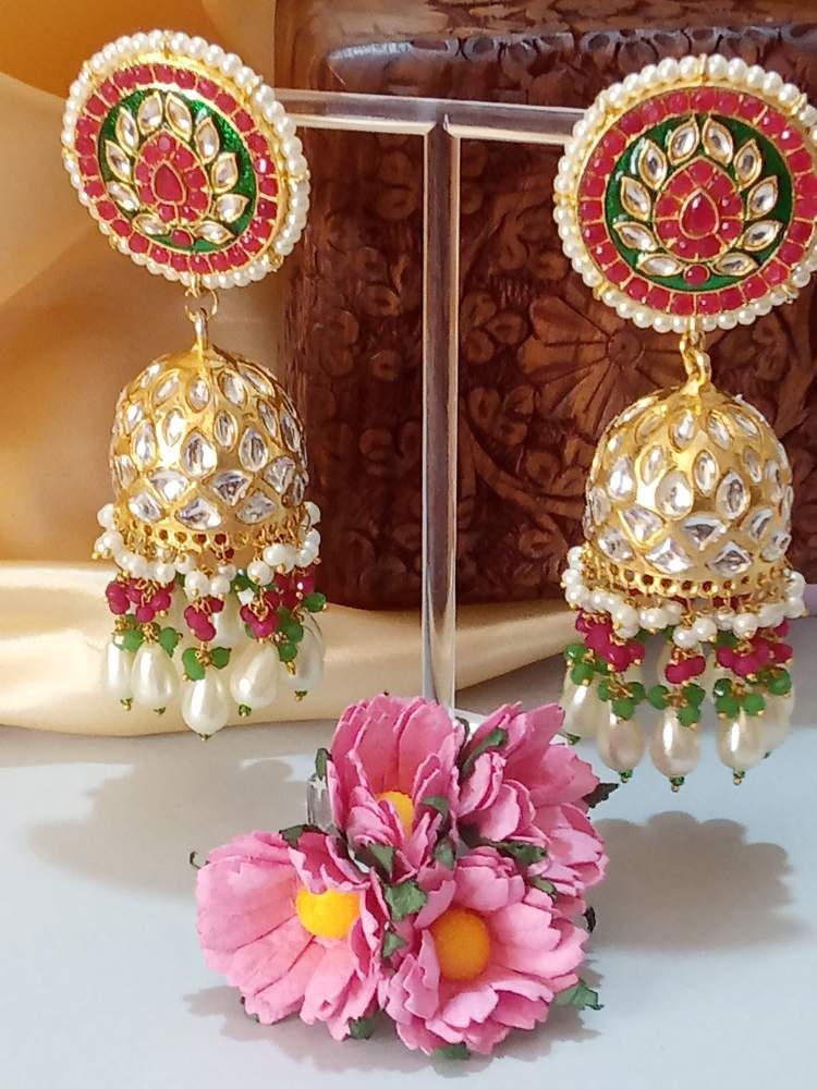GAARGI GOLDEN RED-GREEN LONG JHUMKAS