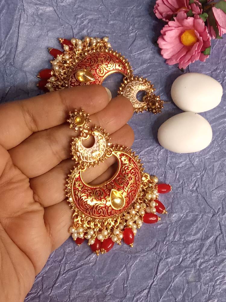 BHOOMI RED WHITE CHANDBALI DANGLERS