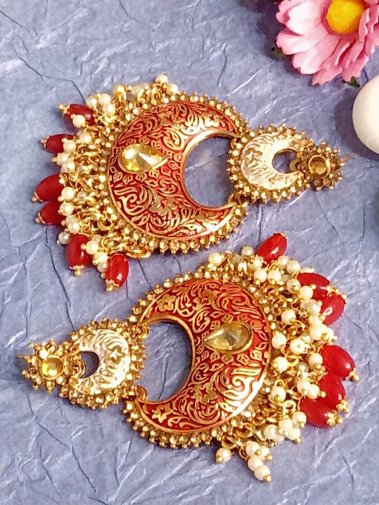 BHOOMI RED WHITE CHANDBALI DANGLERS