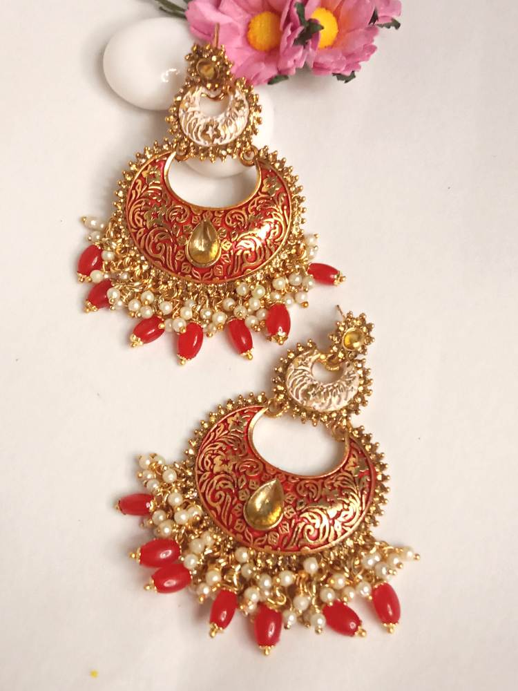 BHOOMI RED WHITE CHANDBALI DANGLERS