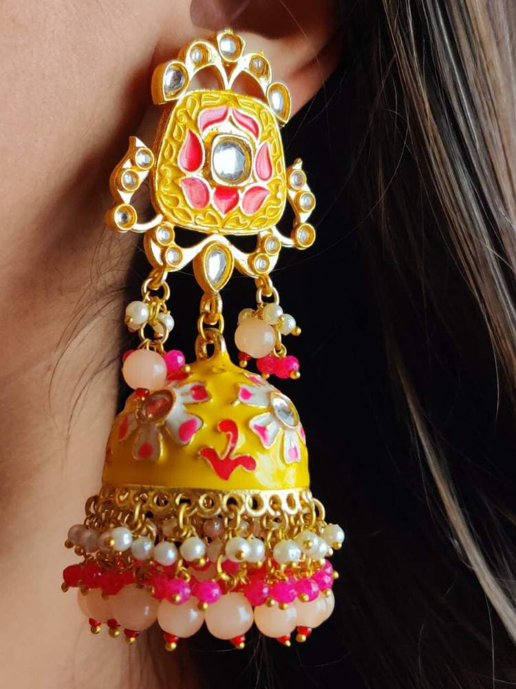 TAARAA YELLOW-PINK LONG JHUMKAS