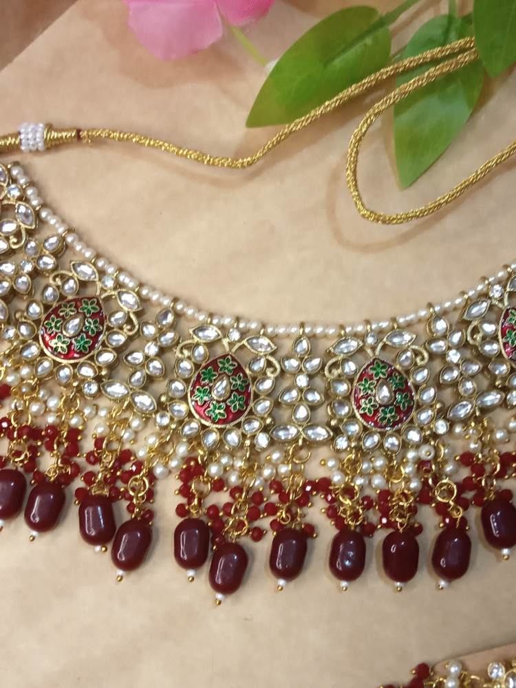 GUNJAN MAROON JEWELLERY SET