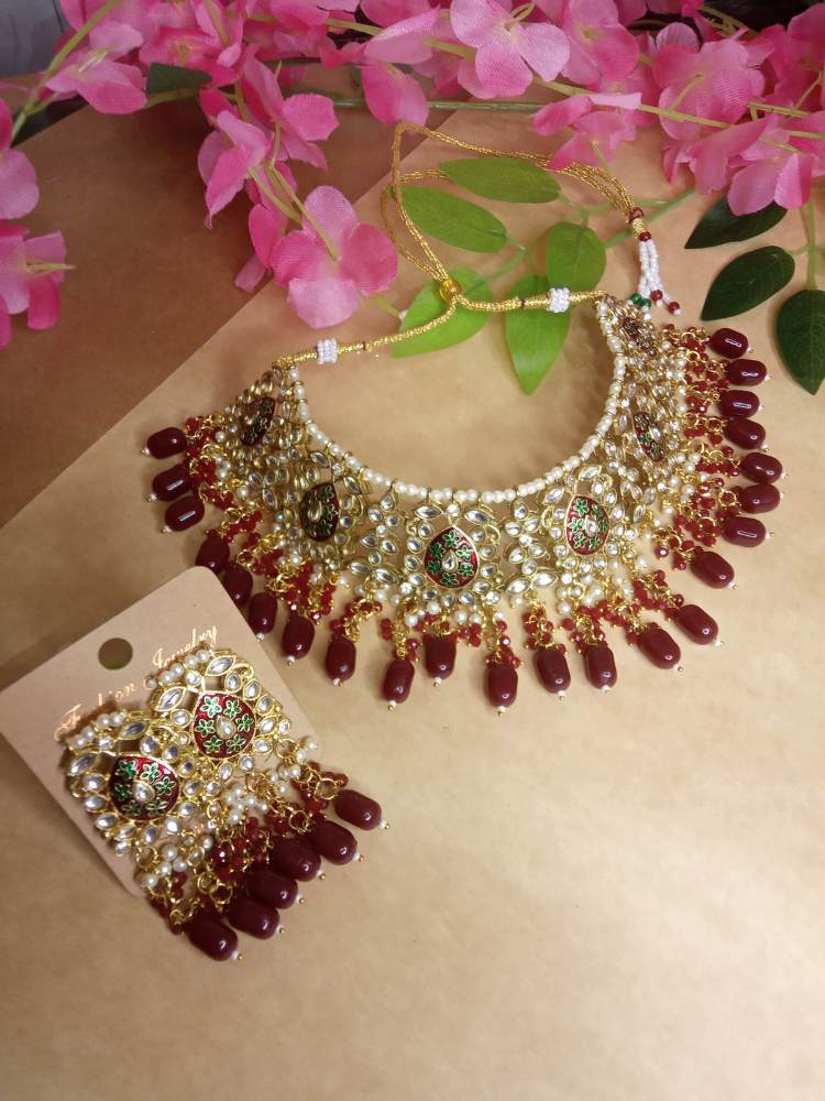 GUNJAN MAROON JEWELLERY SET
