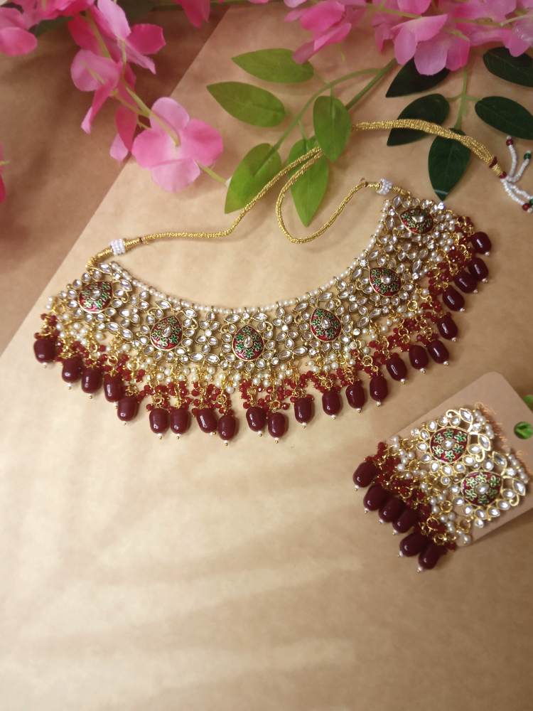 GUNJAN MAROON JEWELLERY SET