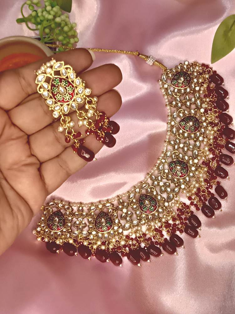 GUNJAN MAROON JEWELLERY SET