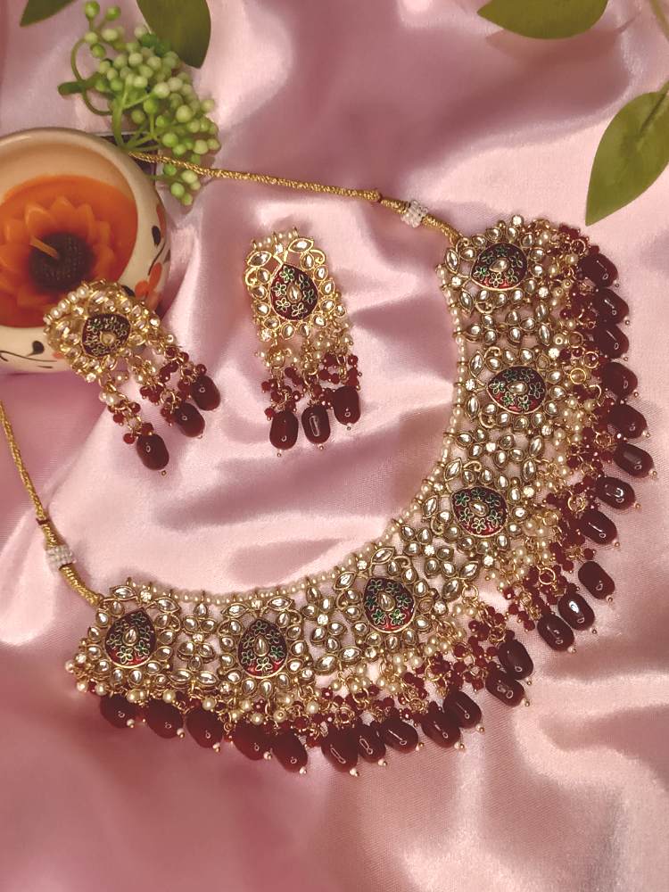 GUNJAN MAROON JEWELLERY SET