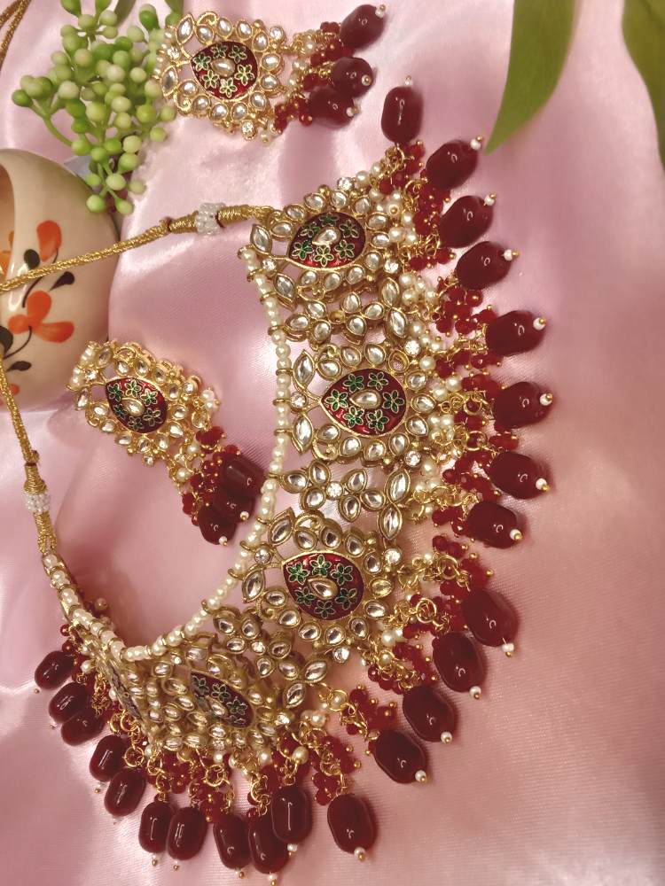 GUNJAN MAROON JEWELLERY SET