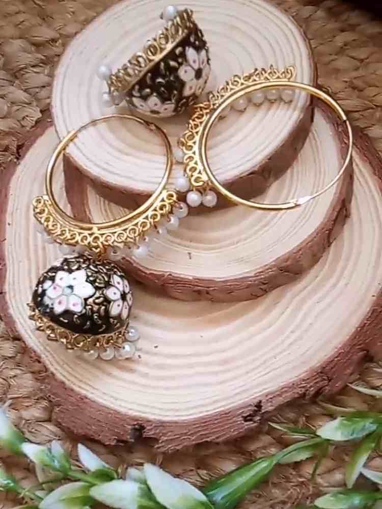 RUPA BLACK WHITE HOOP JHUMKAS
