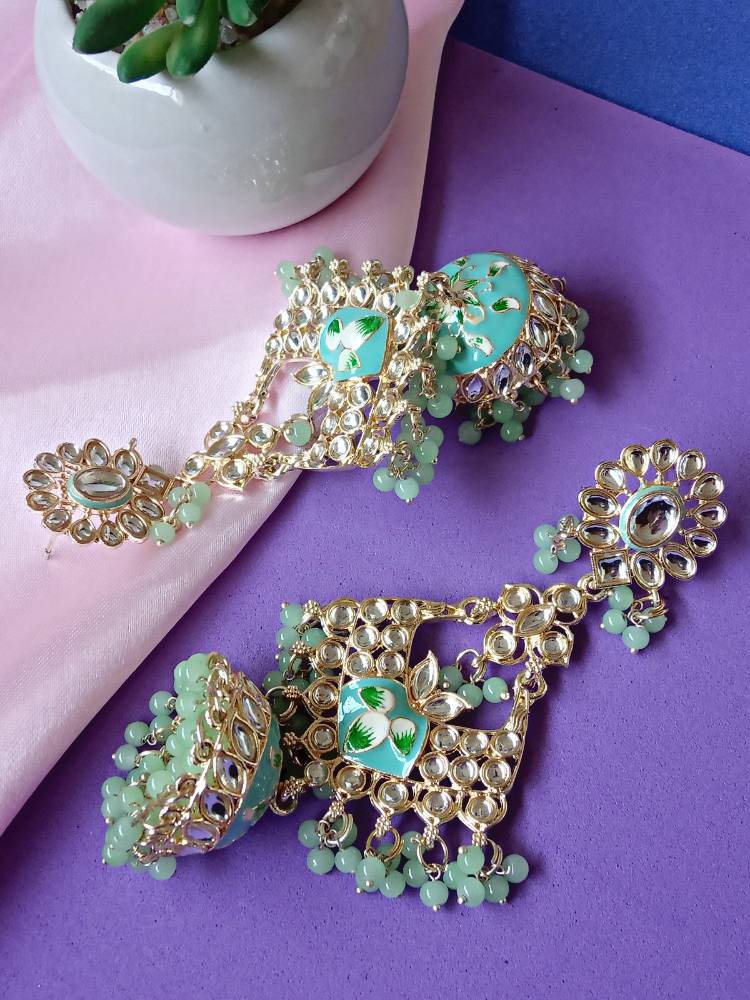 AARZOO MINT GREEN LONG JHUMKAS
