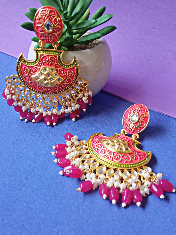 NOOR PINK GREEN CHANDBALI DANGLERS