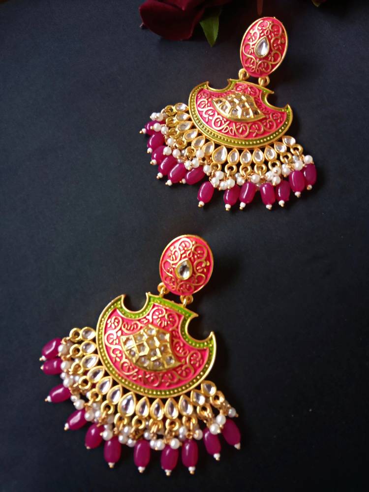 NOOR PINK GREEN CHANDBALI DANGLERS