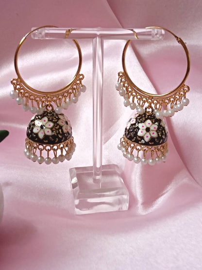 RUPA BLACK WHITE HOOP JHUMKAS